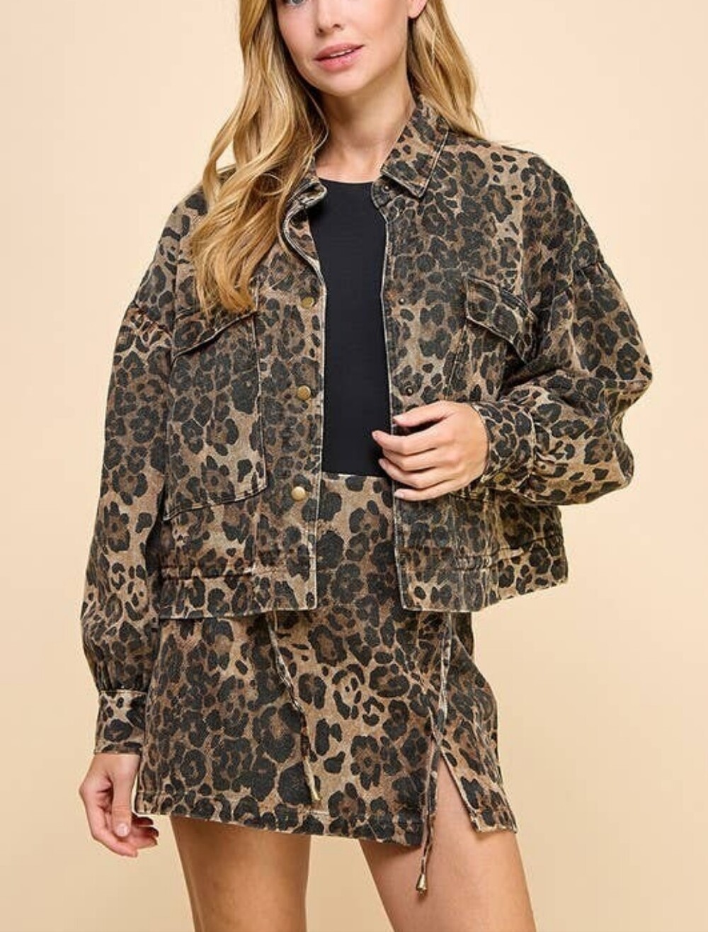 Leopard Print Oversized Jacket - Brown